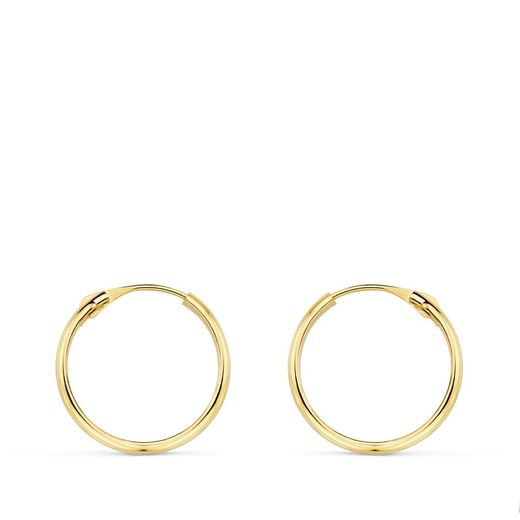 18K Aros Oro Amarillo Media Caña Lisos Ligeros. 16X2 Mm