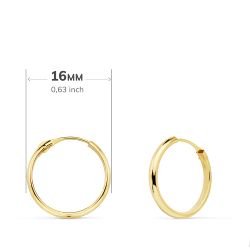 18K Aros Oro Amarillo Media Caña Lisos Ligeros. 16X2 Mm