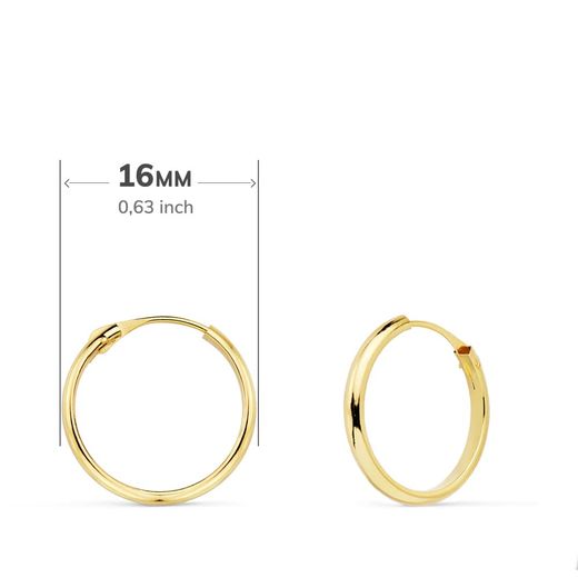 18K Aros Oro Amarillo Media Caña Lisos Ligeros. 16X2 Mm