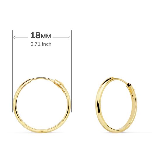 18K Aros Oro Amarillo Media Caña Lisos Ligeros 18X2 Mm