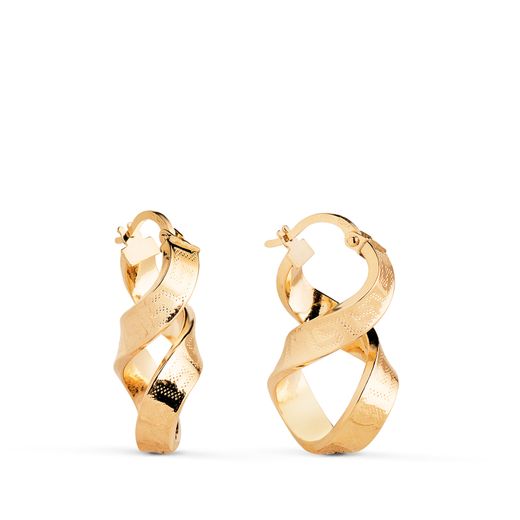 18K Aros Oro Amarillo Ochos Greca Huecos. Medida 26X16 Mm. Cierre Gancho