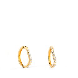 18K Aros Oro Amarillo Onda Con Circonitas. Medida: 10 X 1 Mm. Cierre De Clip