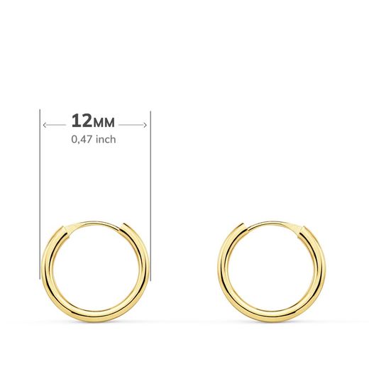 18K Aros Oro Amarillo Redondos Lisos Ligeros 12X1.50 Mm