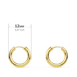18K Aros Oro Amarillo Redondos Lisos Ligeros 12X2 Mm