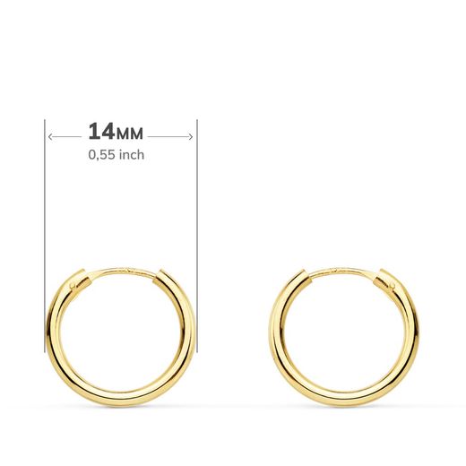 18K Aros Oro Amarillo Redondos Lisos Ligeros 14X1.50 Mm