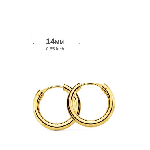 18K Aros Oro Amarillo Redondos Lisos Ligeros 14X2 Mm