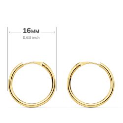 18K Aros Oro Amarillo Redondos Lisos Ligeros 16X1.50 Mm
