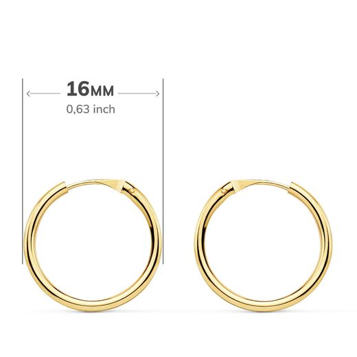 18K Aros Oro Amarillo Redondos Lisos Ligeros 16X1.50 Mm