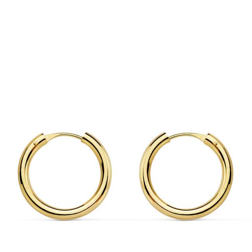 18K Aros Oro Amarillo Redondos Lisos Ligeros 16X2 Mm
