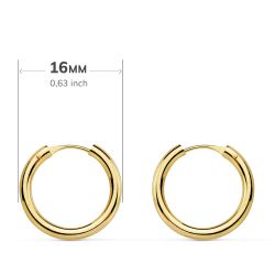 18K Aros Oro Amarillo Redondos Lisos Ligeros 16X2 Mm