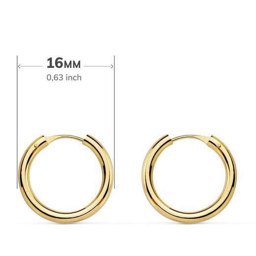 18K Aros Oro Amarillo Redondos Lisos Ligeros 16X2 Mm