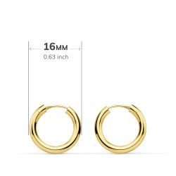18K Aros Oro Amarillo Redondos Lisos Ligeros 16X2.5 Mm