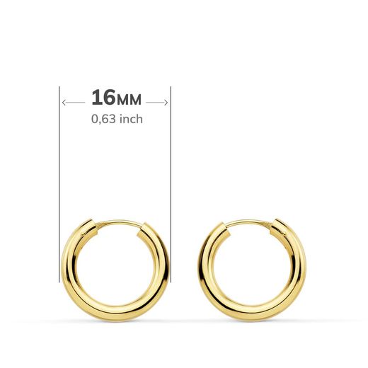 18K Aros Oro Amarillo Redondos Lisos Ligeros 16X2.5 Mm