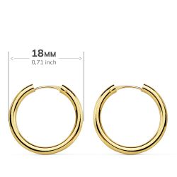 18K Aros Oro Amarillo Redondos Lisos Ligeros 18X2 Mm