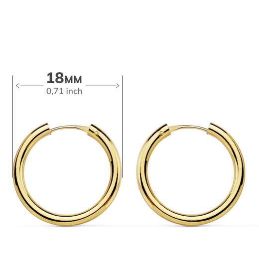 18K Aros Oro Amarillo Redondos Lisos Ligeros 18X2 Mm