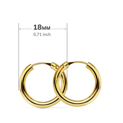 18K Aros Oro Amarillo Redondos Lisos Ligeros 18X2.5 Mm