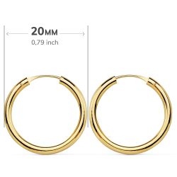 18K Aros Oro Amarillo Redondos Lisos Ligeros 20X2 Mm