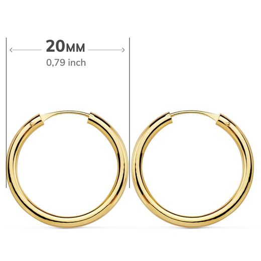 18K Aros Oro Amarillo Redondos Lisos Ligeros 20X2 Mm