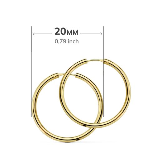 18K Aros Oro Amarillo Redondos Lisos Ligeros 20X2.5 Mm