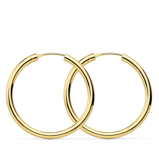 18K Aros Oro Amarillo Redondos Lisos Ligeros 30X2.5 Mm