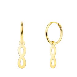18K Aros Oro Amarillo Tubo Con Colgante Infinito 12X4 Mm Aro 12X1.5 Mm