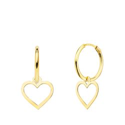 18K Aros Oro Amarillo Tubo Con Corazon 9X9 Mm Aro 12X1.5 Mm