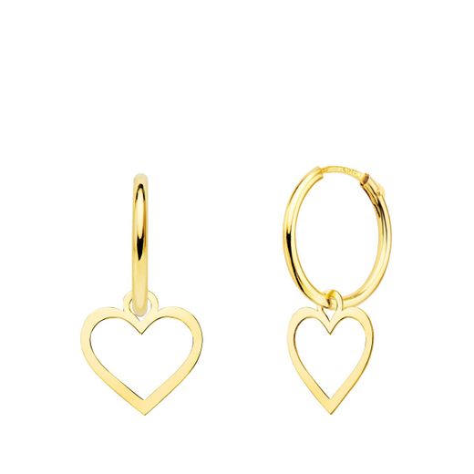 18K Aros Oro Amarillo Tubo Con Corazon 9X9 Mm Aro 12X1.5 Mm