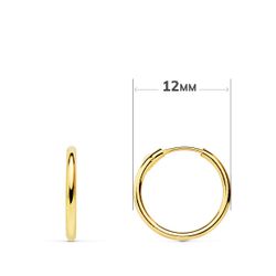 18K Aros Oro Amarillo Tubo Con Corazon 9X9 Mm Aro 12X1.5 Mm