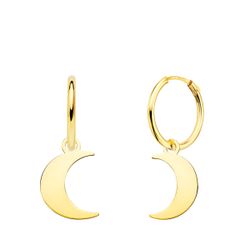 18K Aros Oro Amarillo Tubo Con Luna Lisa 11X9 Mm Aro 12X1.5 Mm