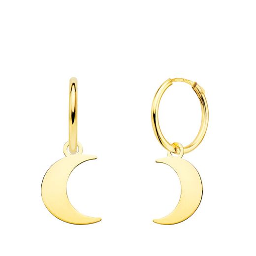 18K Aros Oro Amarillo Tubo Con Luna Lisa 11X9 Mm Aro 12X1.5 Mm