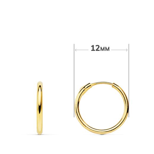 18K Aros Oro Amarillo Tubo Con Luna Lisa 11X9 Mm Aro 12X1.5 Mm