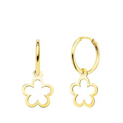 18K Aros Oro Amarillo Tubo Con Margarita 10X10 Mm Aro 12X1.5 Mm