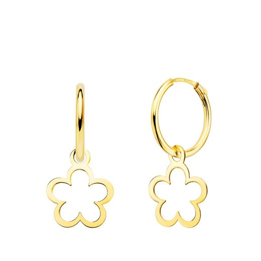 18K Aros Oro Amarillo Tubo Con Margarita 10X10 Mm Aro 12X1.5 Mm