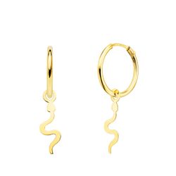 18K Aros Oro Amarillo Tubo Con Serpiente Lisa 12X5 Mm Aro 12X1.5 Mm