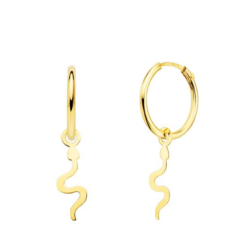 18K Aros Oro Amarillo Tubo Con Serpiente Lisa 12X5 Mm Aro 12X1.5 Mm
