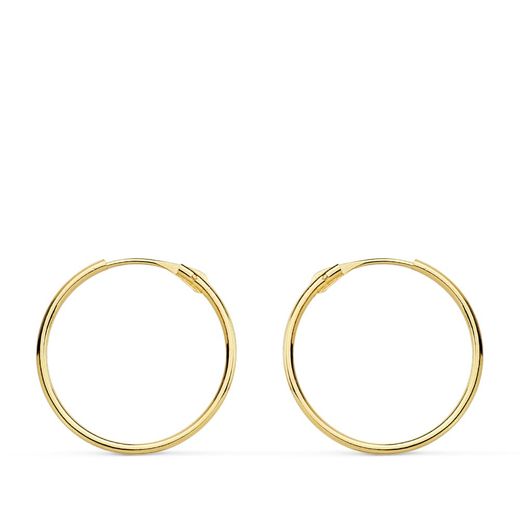 18K Aros Oro Amarillo Tubo Huecos 16X0.8 Mm