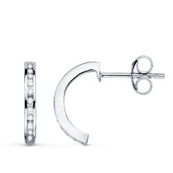 18K Aros Oro Blanco Abiertos Con 28 Diamantes. 13 Mm - 0.23 Qts