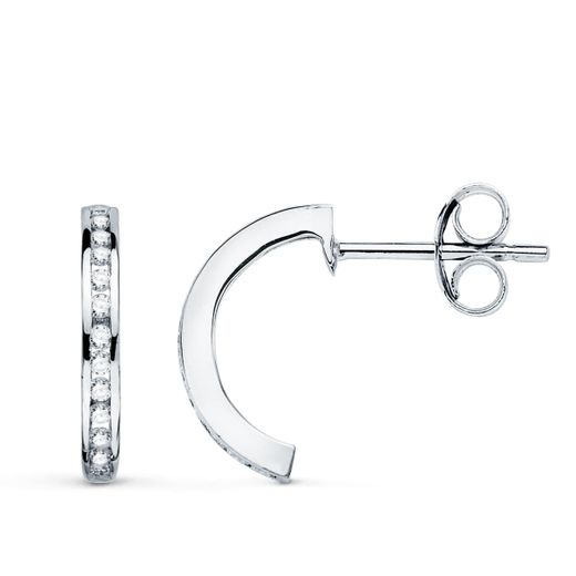 18K Aros Oro Blanco Abiertos Con 28 Diamantes. 13 Mm - 0.23 Qts