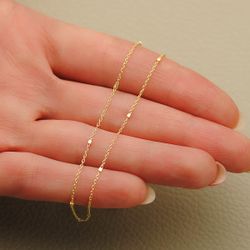 18K Cadena Maciza Oro Amarillo Combinada Forzada Y Cubos. Largo 45Cm Ancho 1 Mm