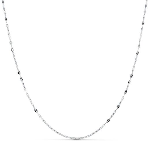 18K Cadena Maciza Oro Blanco Eslabones Planos Tallados 1.5 Mm 40Cm