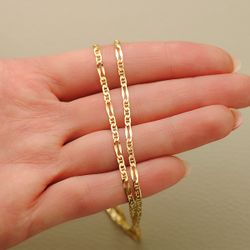 18K Cadena Oro Amarillo Ancla 3X1 Hueca Largo 50Cm Ancho 2 Mm