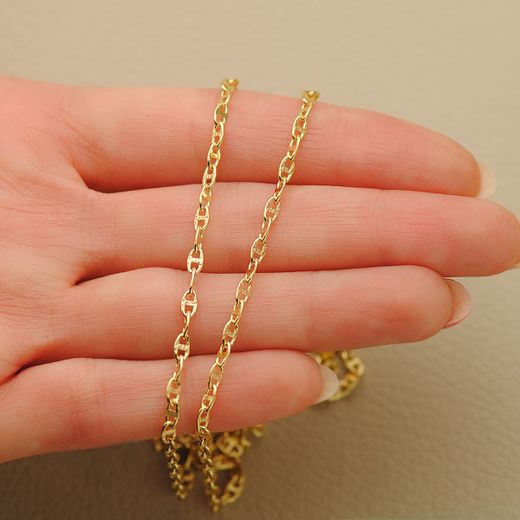 18K Cadena Oro Amarillo Ancla Hueca Largo 50Cm Ancho 2.5 Mm