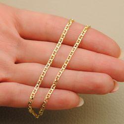 18K Cadena Oro Amarillo Ancla Plana Hueca Largo 50Cm Ancho 2 Mm