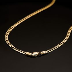 18K Cadena Oro Amarillo Barbada Hueca Ancho: 3,5Mm Largo: 60Cm