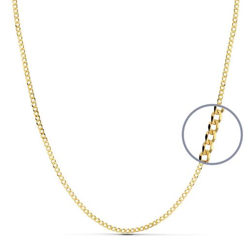 18K Cadena Oro Amarillo Barbada Maciza 50Cm Ancho 2 Mm