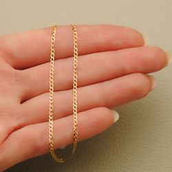 18K Cadena Oro Amarillo Barbada Maciza Largo 50Cm Ancho 1.5 Mm