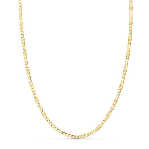 18K Cadena Oro Amarillo Combinada Hueca 3X1. Largo 45Cm Ancho 2 Mm