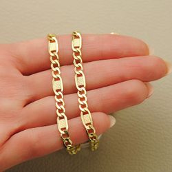 18K Cadena Oro Amarillo Eslabones Huecos 3X1. Largo 60Cm Ancho 5 Mm