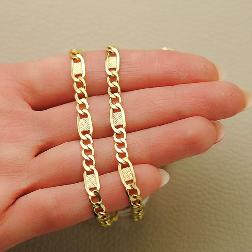 18K Cadena Oro Amarillo Eslabones Huecos 3X1. Largo 60Cm Ancho 5 Mm