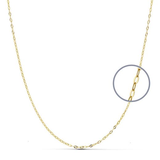 18K Cadena Oro Amarillo Eslabones Ovales Tallados. Ancho: 1Mm Largo: 40Cm